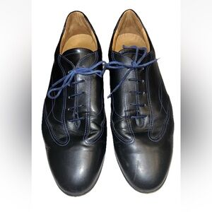 LodinG Men’s Black Leather Lace Up Dress Shoes Size 42 Blue Laces Stitching VGUC